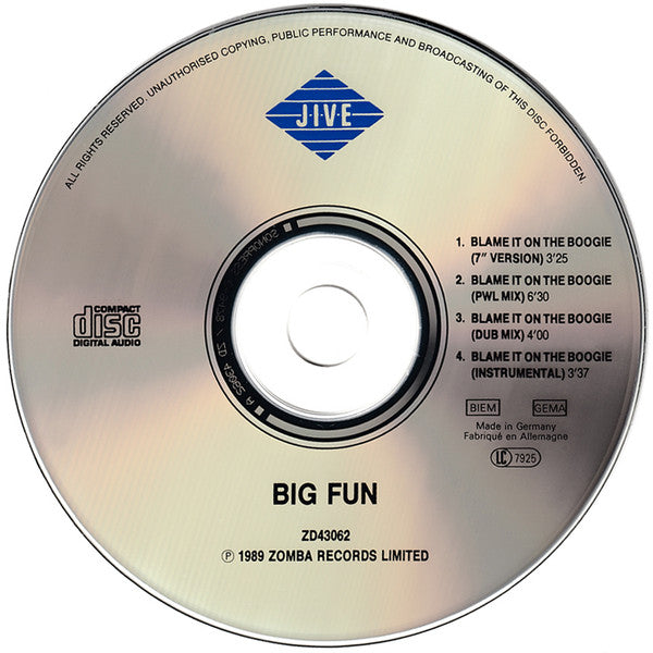 Big Fun : Blame It On The Boogie (CD, Maxi)