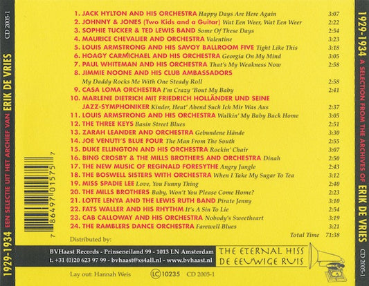 Various : 1929-1934 A Selection From The Archives Of Erik De Vries (CD, Comp)