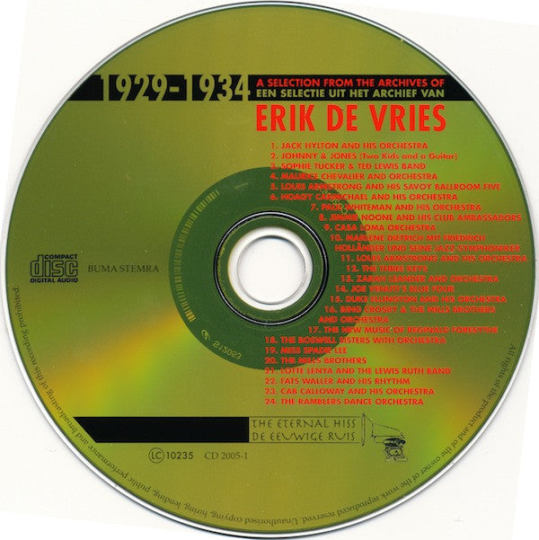 Various : 1929-1934 A Selection From The Archives Of Erik De Vries (CD, Comp)