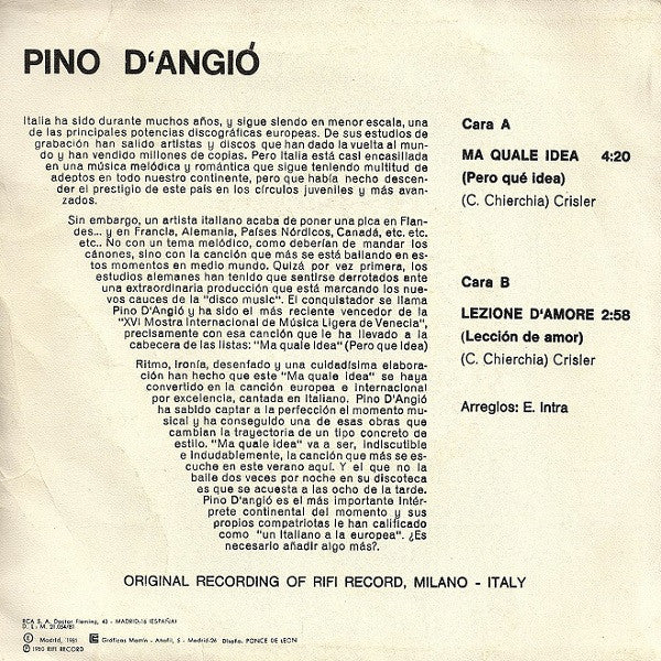 Pino D'Angiò : Ma Quale Idea = Pero Qué Idea (7", Single)