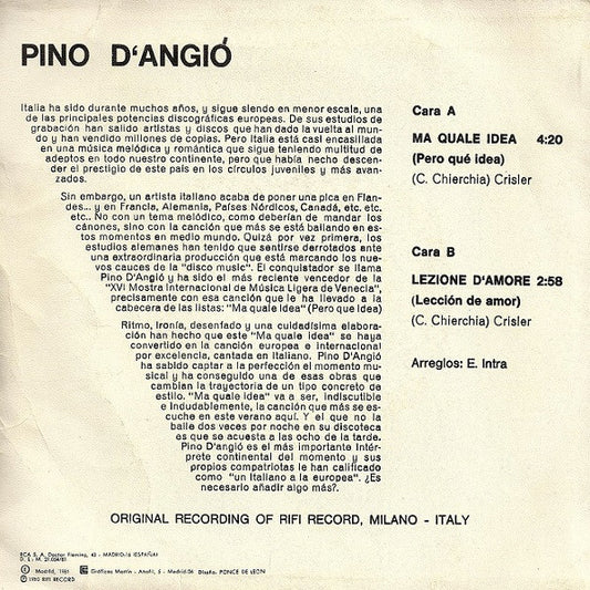 Pino D'Angiò : Ma Quale Idea = Pero Qué Idea (7", Single)
