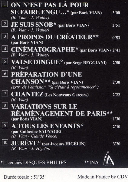 Boris Vian : Boris Vian (1er Volume) (CD, Comp)