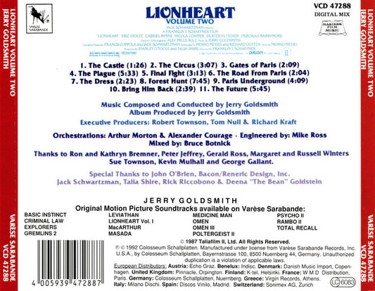 Jerry Goldsmith : Lionheart Volume Two (Original Soundtrack) (CD, Album, RE)