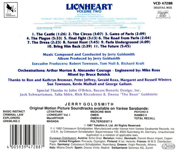 Jerry Goldsmith : Lionheart Volume Two (Original Soundtrack) (CD, Album, RE)