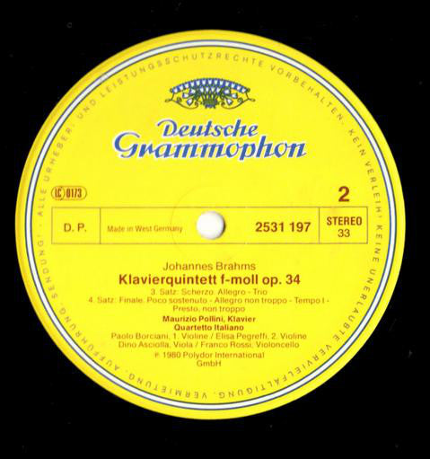 Johannes Brahms - Maurizio Pollini · Quartetto Italiano : Klavierquintett Op. 34 ·  Piano Quintet (LP)