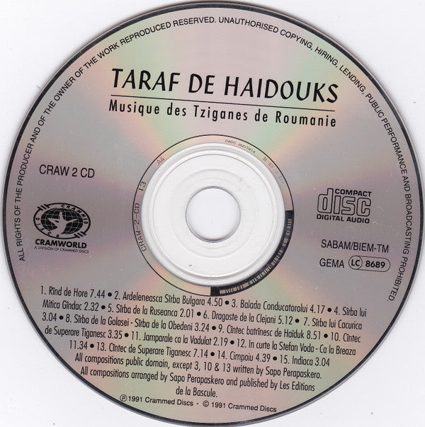 Taraf de Haïdouks : Musique Des Tziganes De Roumanie (CD, Album)