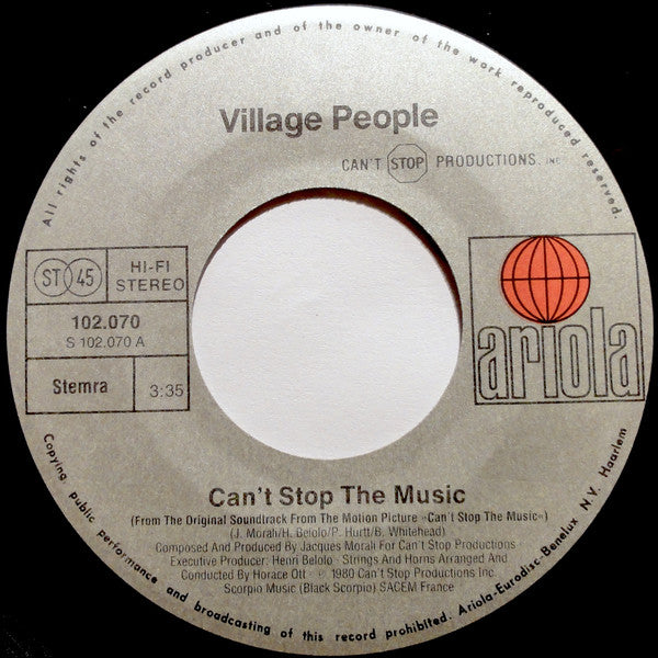 Village People : Can't Stop The Music (7", Single)