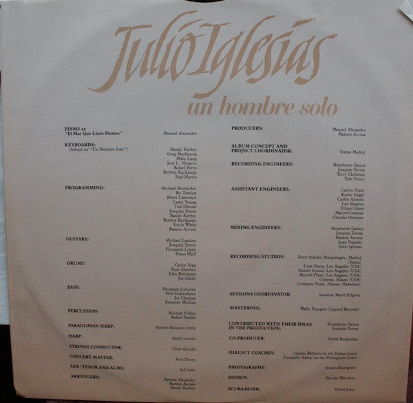Julio Iglesias : Un Hombre Solo (LP, Album)