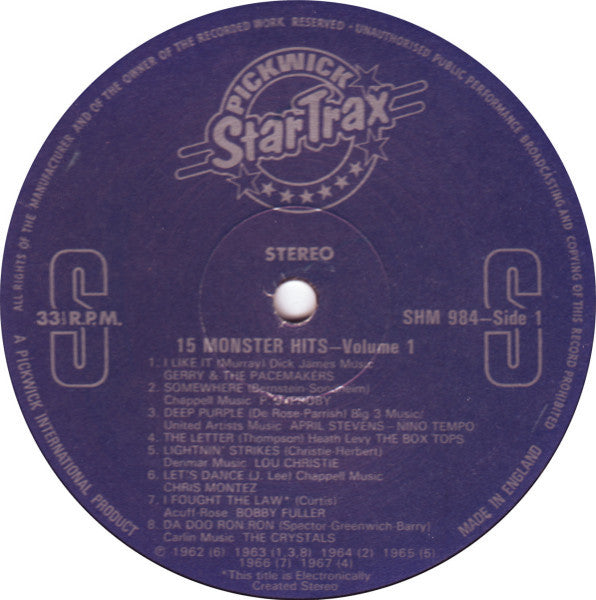 Various : 15 Monster Hits Vol. 1 (LP, Comp)