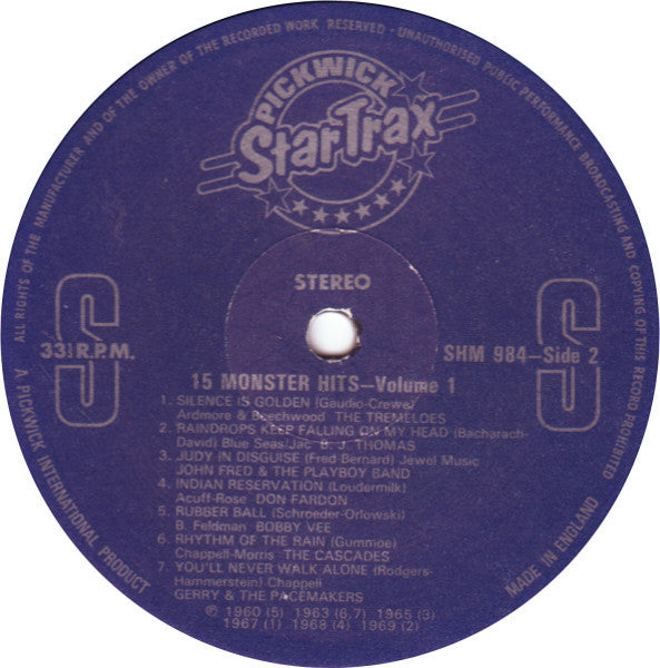 Various : 15 Monster Hits Vol. 1 (LP, Comp)