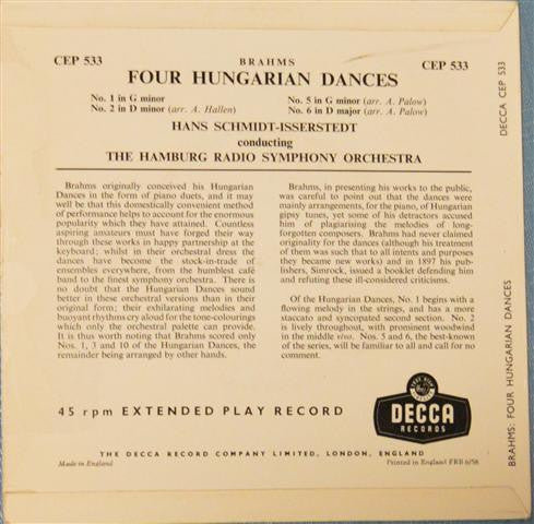 Hans Schmidt-Isserstedt : Four Hungarian Dances (7", EP)