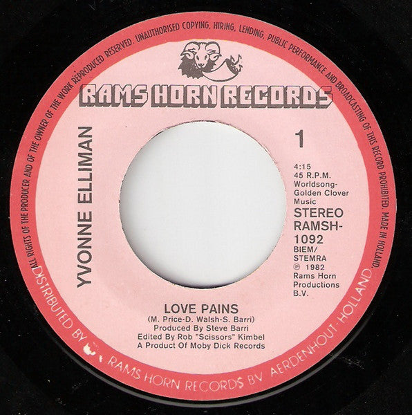 Yvonne Elliman : Love Pains (7", Single)