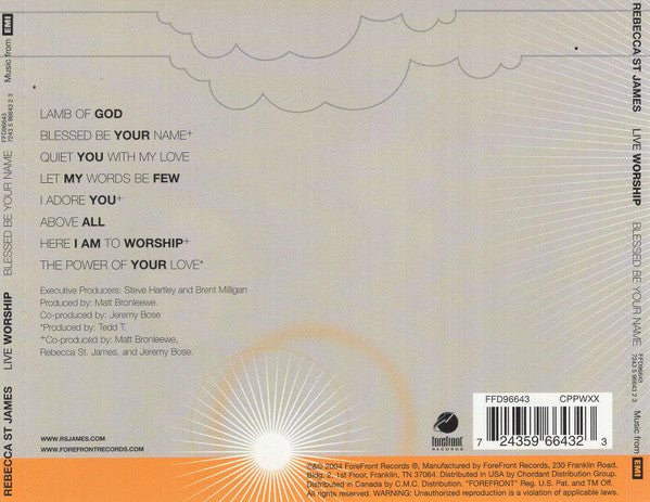 Rebecca St. James : Live Worship: Blessed Be Your Name (CD, Album)