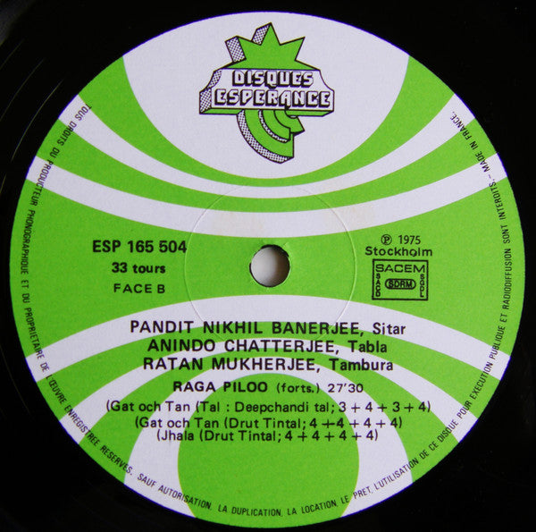 Nikhil Banerjee : Raga Piloo (LP, Album)