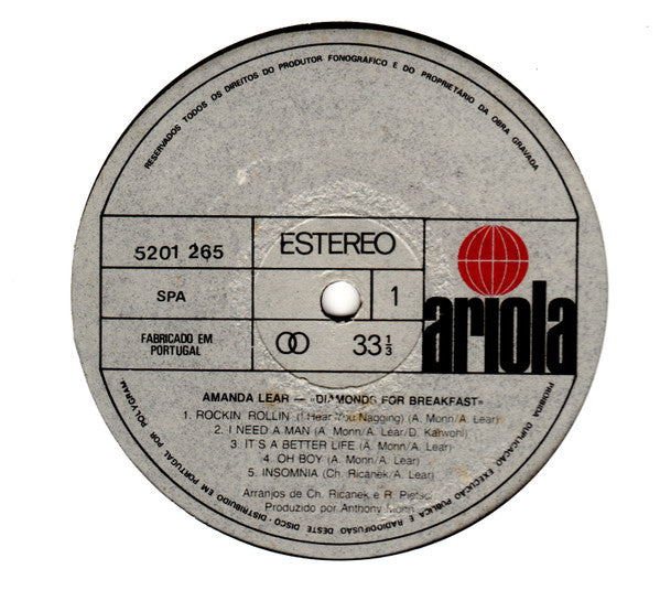 Amanda Lear : Diamonds For Breakfast (LP, Album)