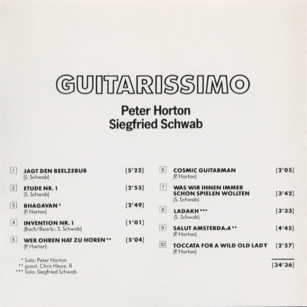 Peter Horton & Siegfried Schwab : Guitarissimo (CD, Album, RE)