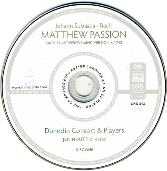Johann Sebastian Bach, Dunedin Consort, John Butt, Nicholas Mulroy, Matthew Brook : Matthew Passion - Bach's Last Performing Version, 1742 (3xSACD, Hybrid, Multichannel, Album, HDC)