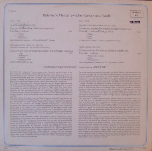 Giuseppe Sammartini • Giovanni Battista Pergolesi • Francesco Antonio Bonporti • Pietro Nardini / Frans Brüggen, Gustav Leonhardt : Italienische Meister Zwischen Barock Und Klassik (LP, Album, RE)