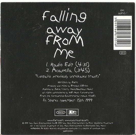 Korn : Falling Away From Me (CD, Single, Car)