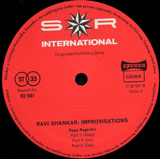 Ravi Shankar : Improvisations & Theme From Pather Panchali (LP)
