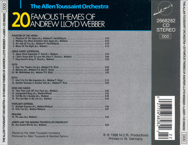 The Allen Toussaint Orchestra : 20 Famous Themes Of Andrew Lloyd Webber (CD, Comp)