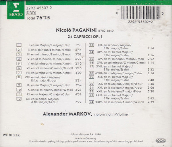 Niccolò Paganini, Alexander Markov : 24 Capricci (CD, Album)