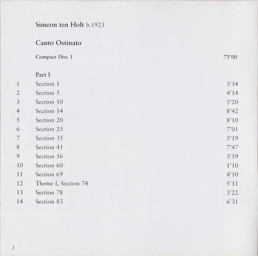 Simeon ten Holt - Piano Ensemble, Irene Russo, Fred Oldenburg, Sandra van Veen & Jeroen van Veen (2) : Canto Ostinato (2xCD, Album, RE)