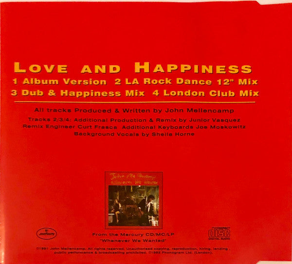 John Mellencamp* : Love And Happiness (CD, Single)