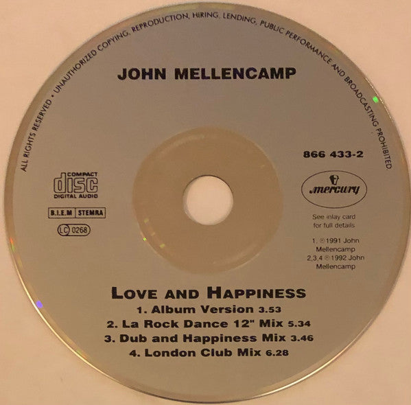 John Mellencamp* : Love And Happiness (CD, Single)
