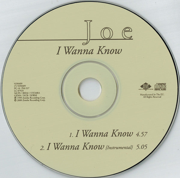 Joe : I Wanna Know (CD, Single)