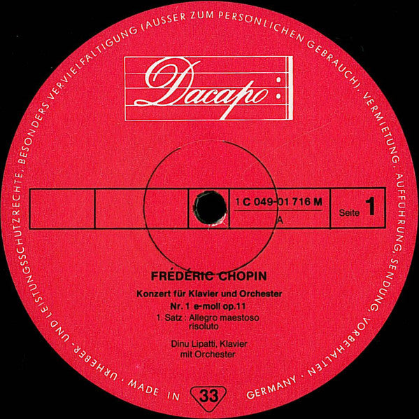 Frédéric Chopin - Dinu Lipatti : Dinu Lipatti 6 - Konzert Für Klavier Und Orchester Nr.1 E-Moll (LP, Mono, RE)