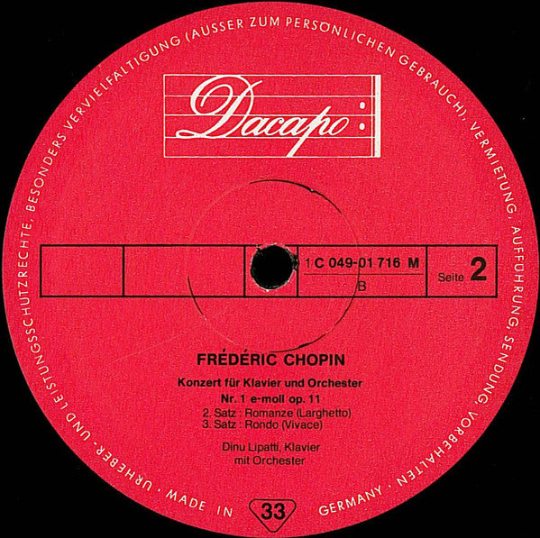 Frédéric Chopin - Dinu Lipatti : Dinu Lipatti 6 - Konzert Für Klavier Und Orchester Nr.1 E-Moll (LP, Mono, RE)