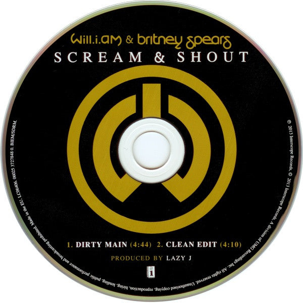 Will I Am & Britney Spears : Scream & Shout (CD, Single)