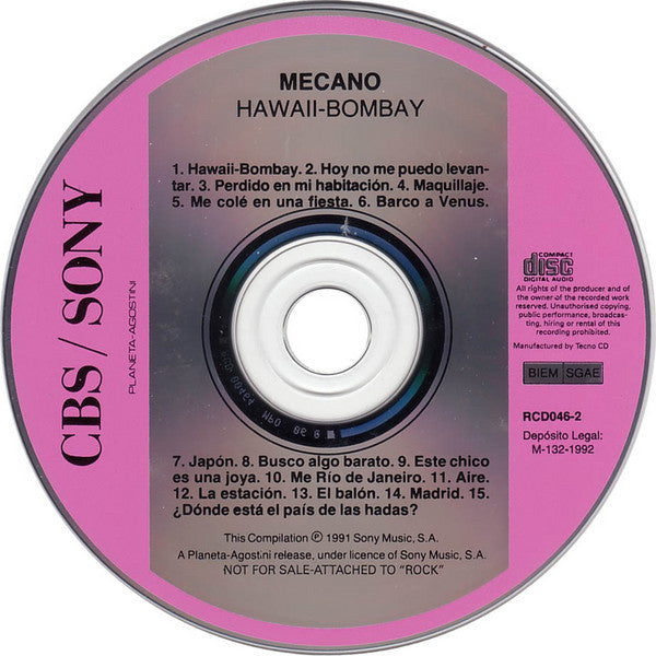 Mecano : Hawaii - Bombay y Otros Grandes Éxitos (CD, Comp, Promo)