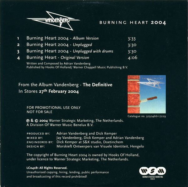 Vandenberg : Burning Heart 2004 (CD, Single, Promo, Car)
