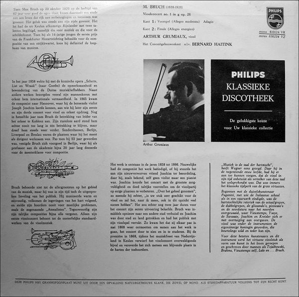 Max Bruch - Arthur Grumiaux, Concertgebouworkest, Bernard Haitink : Vioolconcert In G (10", Mono)