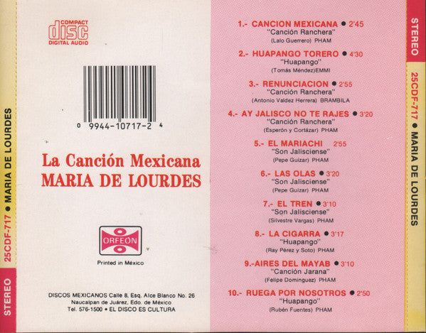 Maria De Lourdes : La Canción Mexicana (CD, Album)