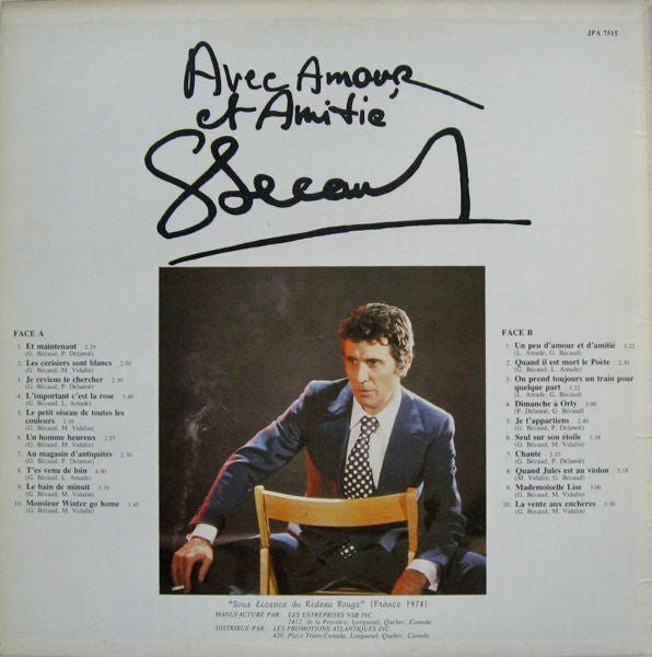 Gilbert Bécaud : Avec Amour Et Amitié Gilbert Bécaud (LP, Comp)