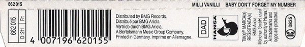 Milli Vanilli : Baby Don't Forget My Number (Subway Mix) (CD, Maxi)