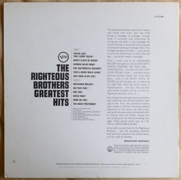The Righteous Brothers : The Righteous Brothers Greatest Hits (LP, Comp, Club)