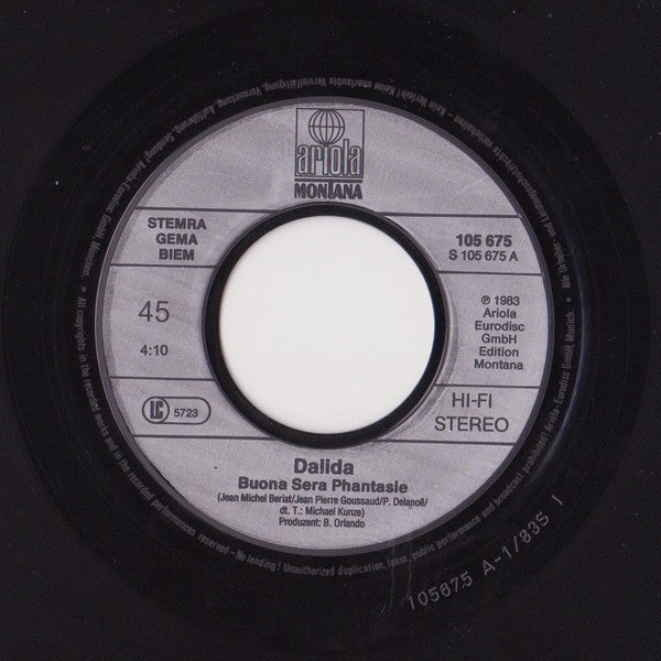 Dalida : Buona Sera Phantasie / Der Charme Der Kleinen Worte (7", Single)