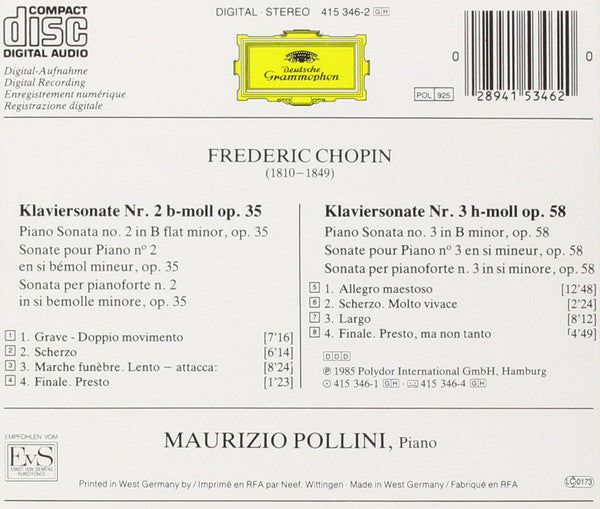 Frédéric Chopin • Maurizio Pollini : Klaviersonaten = Piano Sonatas = Sonates Pour Piano Nos. 2 & 3 (CD, Album)
