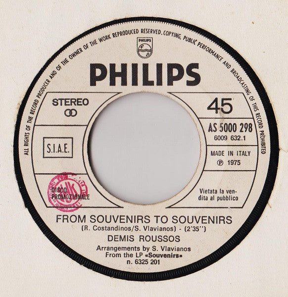 Demis Roussos / Le Orme : From Souvenirs To Souvenirs / Sera (7", Jukebox, Promo)