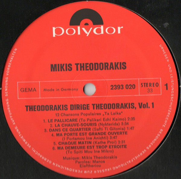 Mikis Theodorakis : Theodorakis Dirige Theodorakis Vol. 1 (LP, Album)