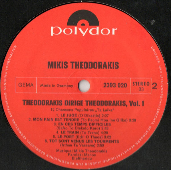 Mikis Theodorakis : Theodorakis Dirige Theodorakis Vol. 1 (LP, Album)