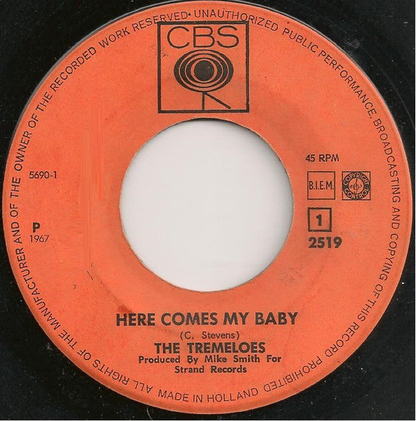 The Tremeloes : Here Comes My Baby (7", Single)
