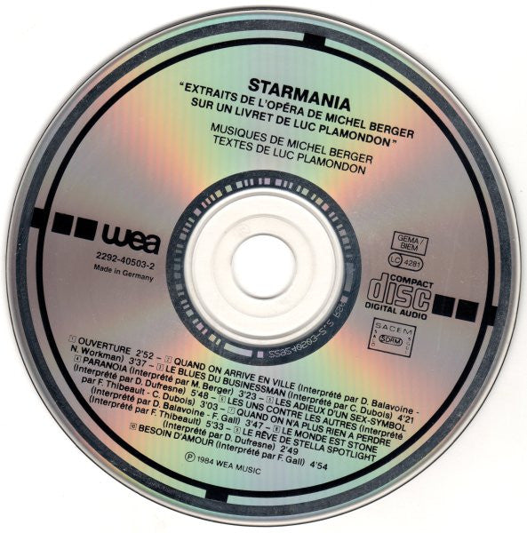 Michel Berger, Luc Plamondon : Starmania (Extraits De L'Opéra) (CD, Album)