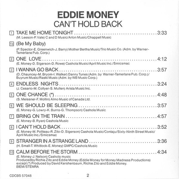 Eddie Money : Can't Hold Back (CD, Album)