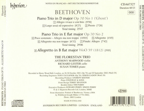 Ludwig van Beethoven, The Florestan Trio : The Complete Music For Piano Trio - 1 • Piano Trios Op 70, Allegretto In B Flat (1812) (CD, Album)