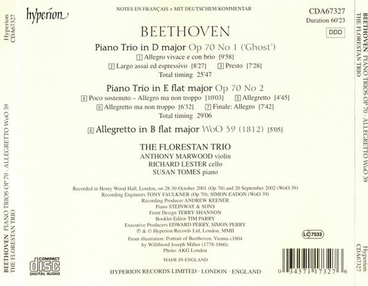 Ludwig van Beethoven, The Florestan Trio : The Complete Music For Piano Trio - 1 • Piano Trios Op 70, Allegretto In B Flat (1812) (CD, Album)